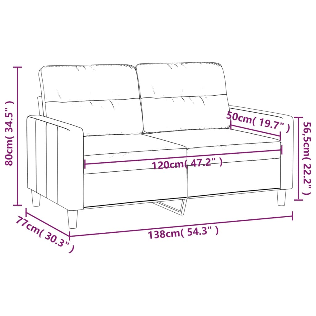 Canapé à 2 places Crème 120 cm Tissu