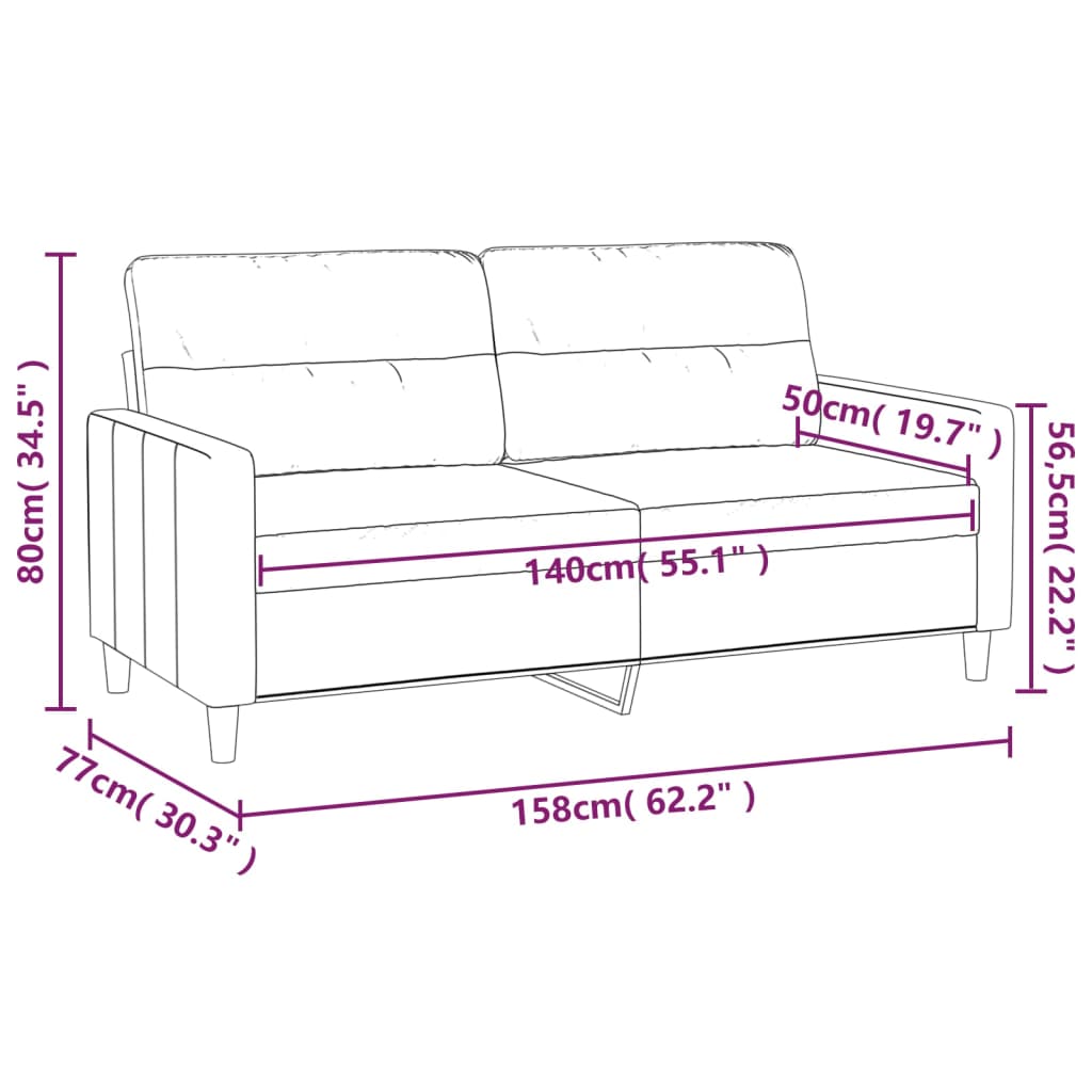 Canapé à 2 places Crème 140 cm Tissu