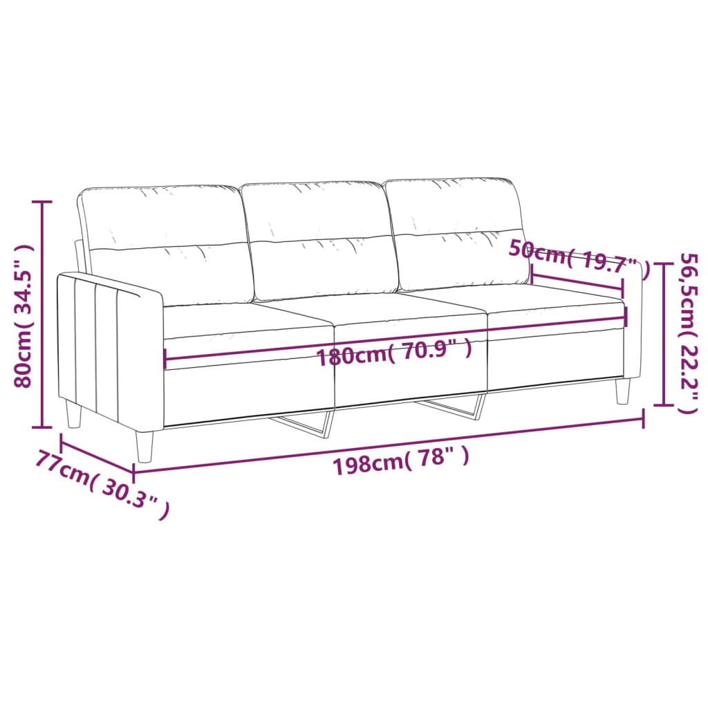 Canapé à 3 places Crème 180 cm Tissu