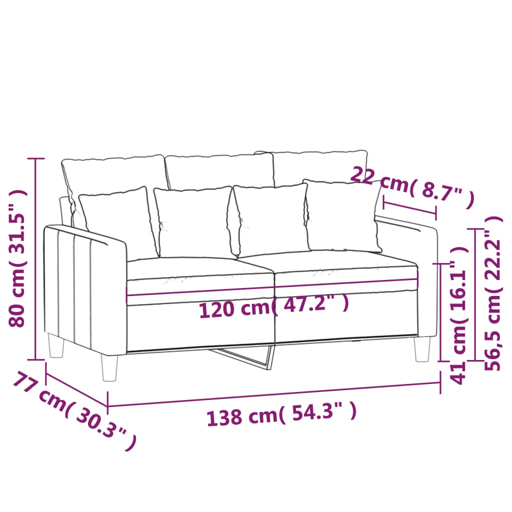 Canapé à 2 places Gris clair 120 cm Velours