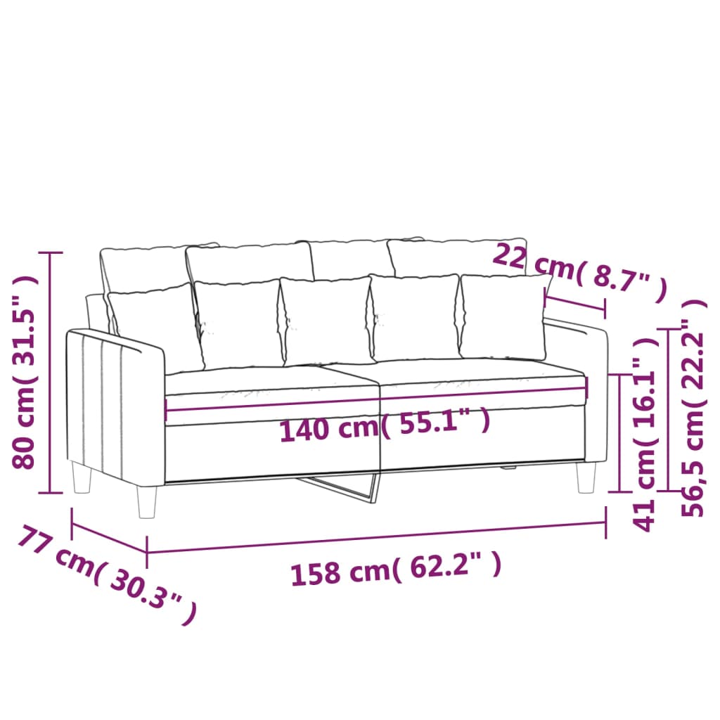 Canapé à 2 places Gris foncé 140 cm Velours