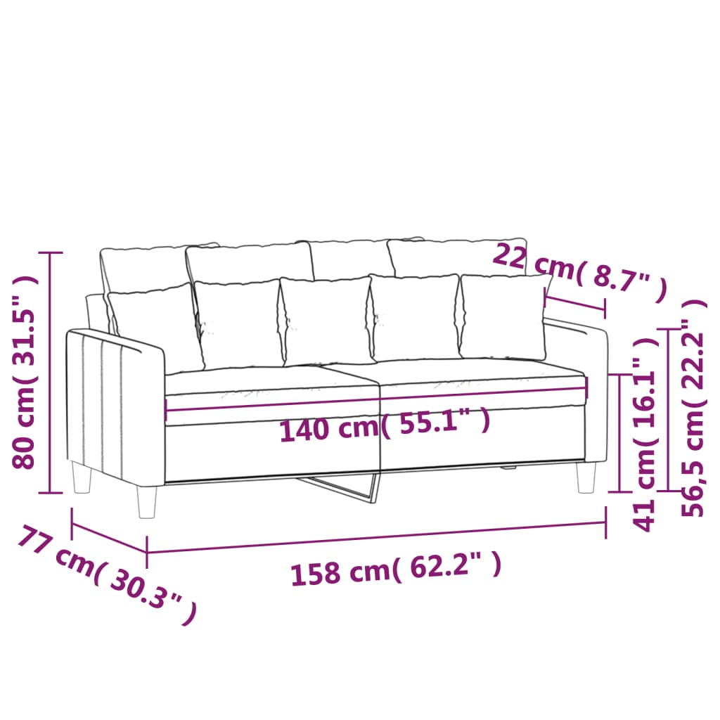 Canapé à 2 places Vert foncé 140 cm Velours