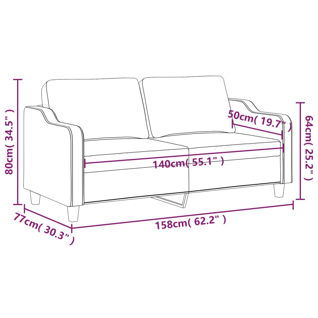 Canapé à 2 places Crème 140 cm Tissu