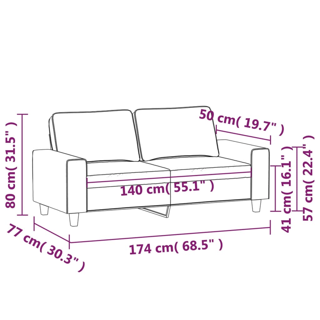 Canapé à 2 places Crème 140 cm Tissu