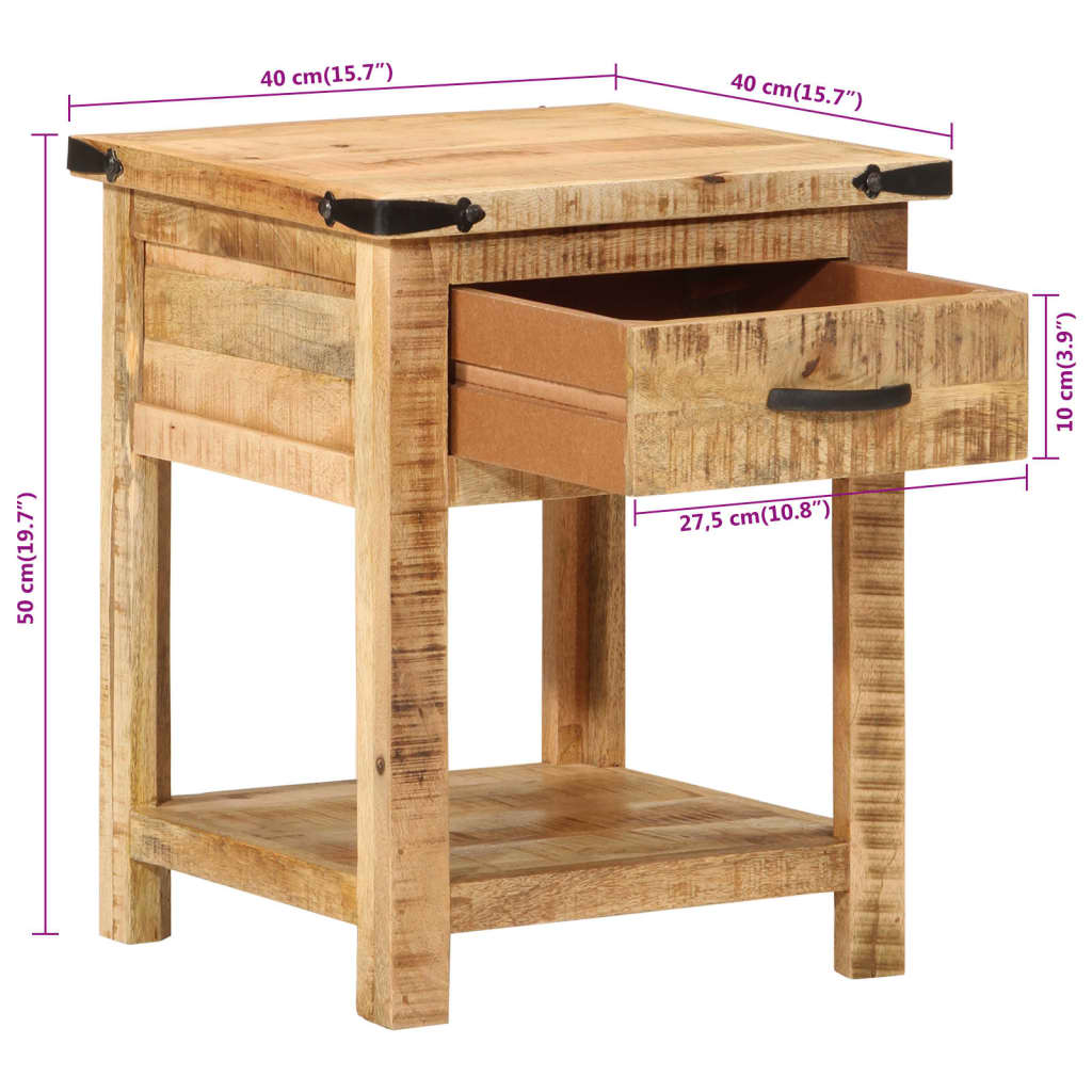 Table de chevet 40x40x50 cm bois de manguier massif