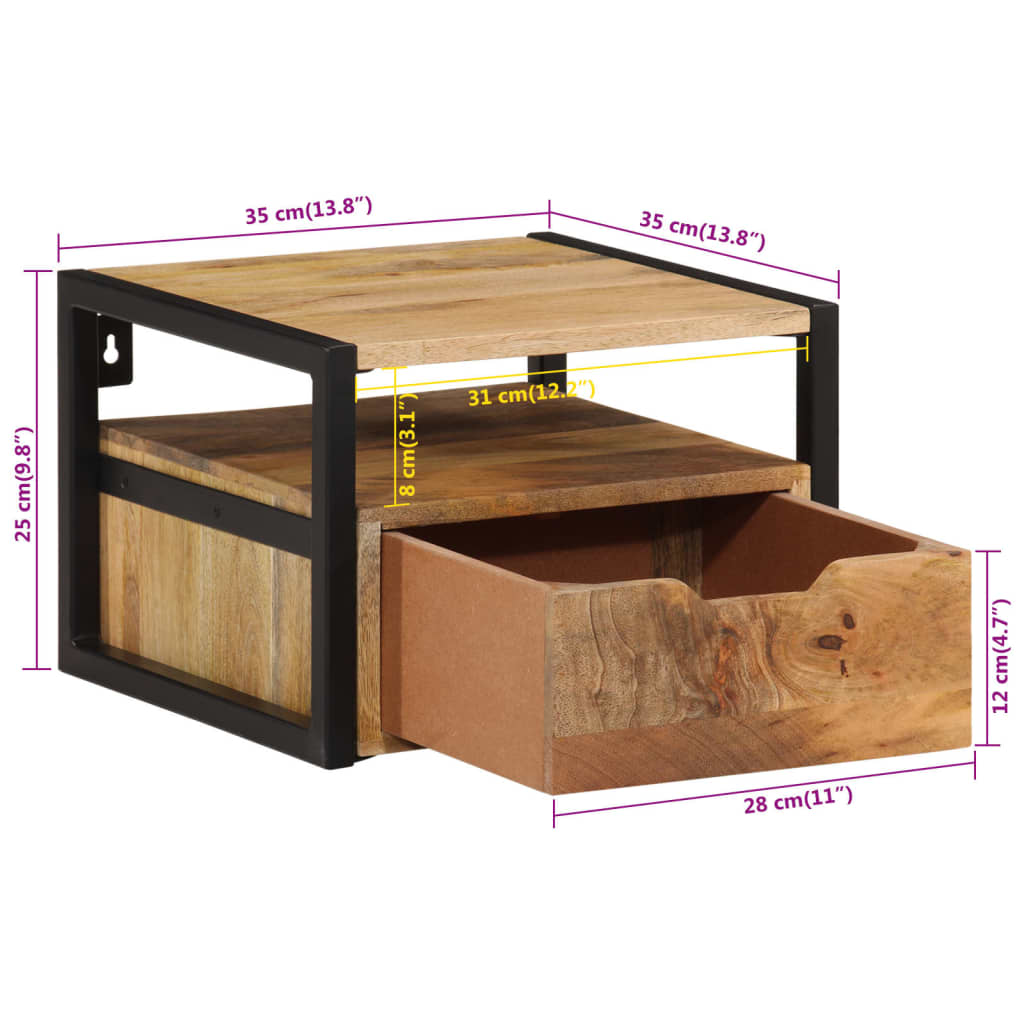 Table de chevet murale 35x35x25 cm bois d'acacia solide