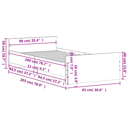 Cadre de lit sans matelas blanc 90x200 cm bois d'ingénierie