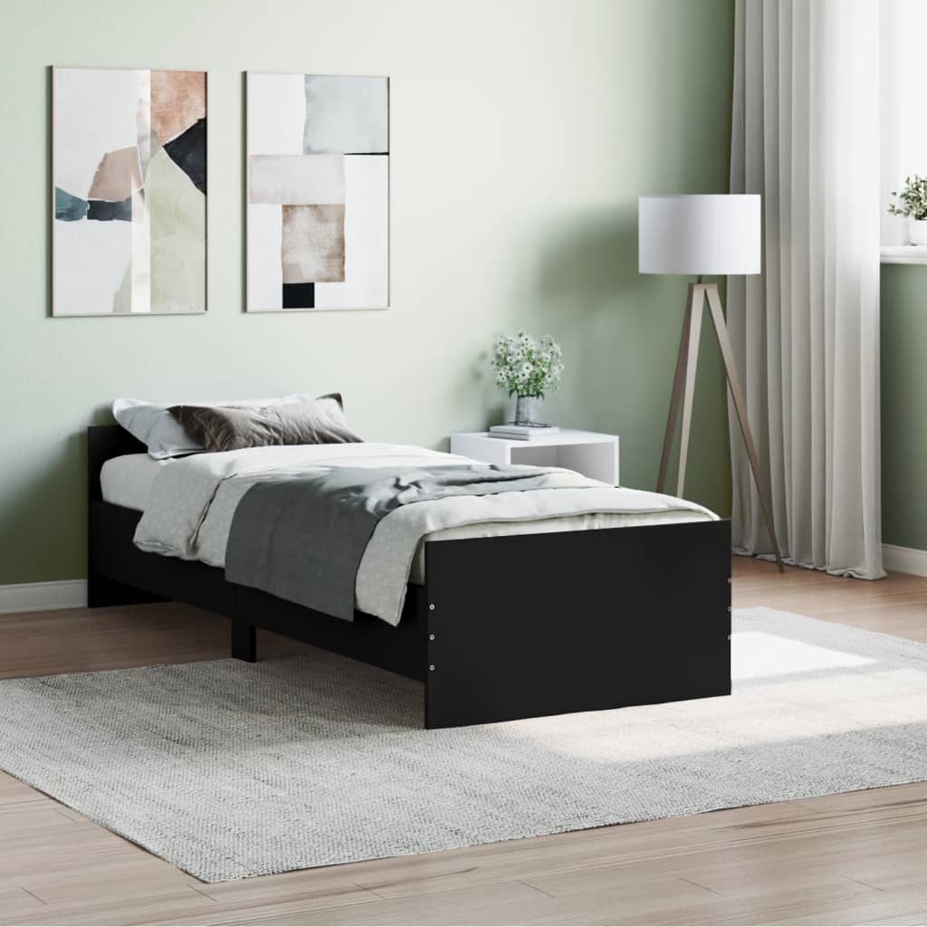 Cadre de lit sans matelas noir 75x190 cm bois ingénierie