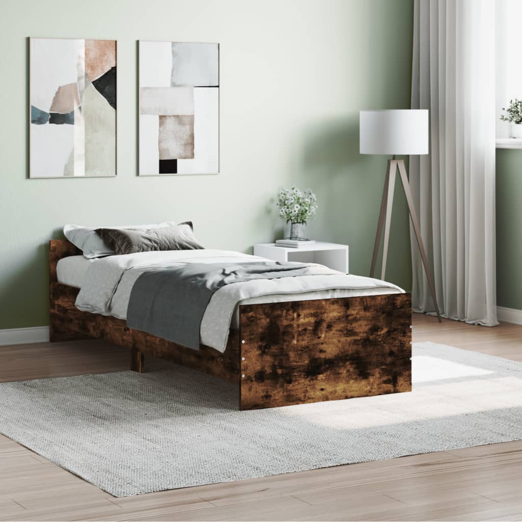 Cadre de lit sans matelas chêne fumé 75x190cm bois d'ingénierie