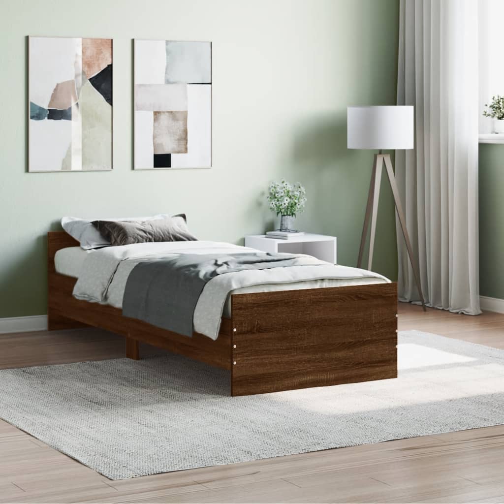 Cadre de lit sans matelas chêne marron 75x190cm bois ingénierie