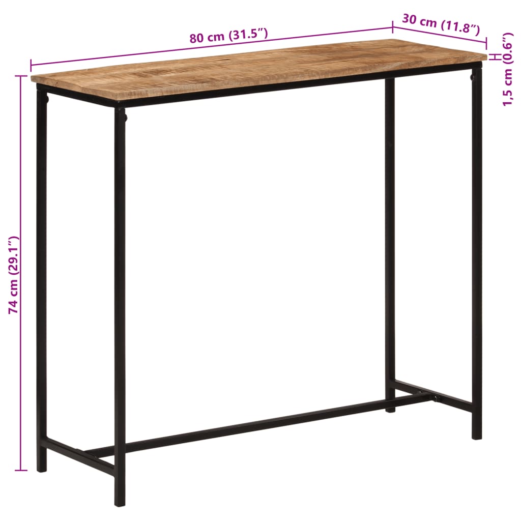 Table console 80x30x74 cm bois massif de manguier et fer