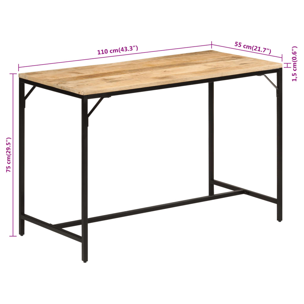 Table à manger 110x55x75 cm bois de manguier massif brut et fer