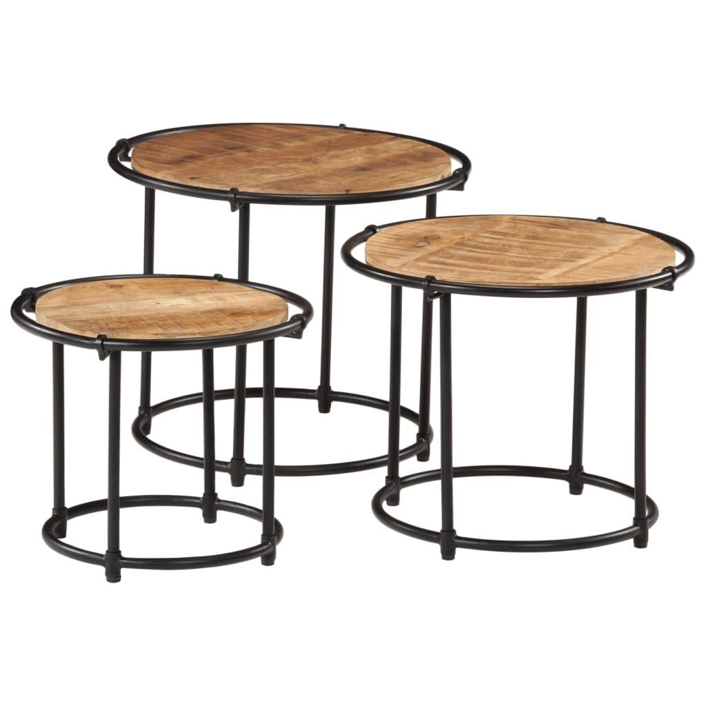 Tables gigognes 3 pcs bois de manguier massif brut