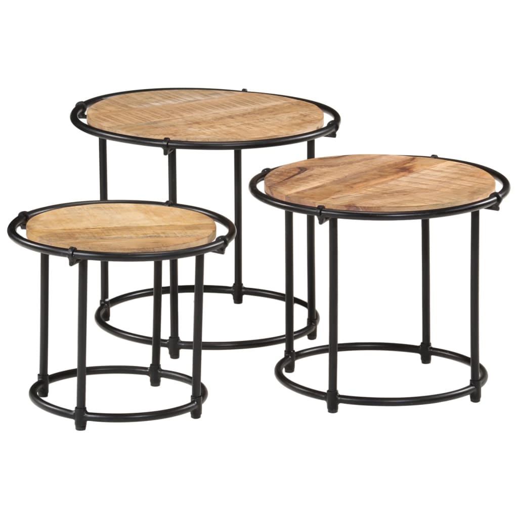 Tables gigognes 3 pcs bois de manguier massif brut