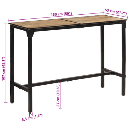 Table de bar 150x55x107 cm bois de manguier massif brut