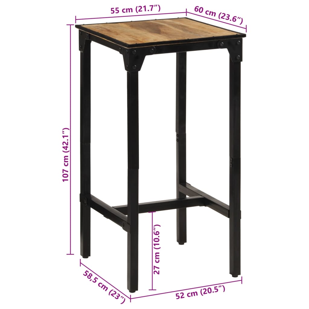 Table de bar 60x55x107 cm bois de manguier massif brut