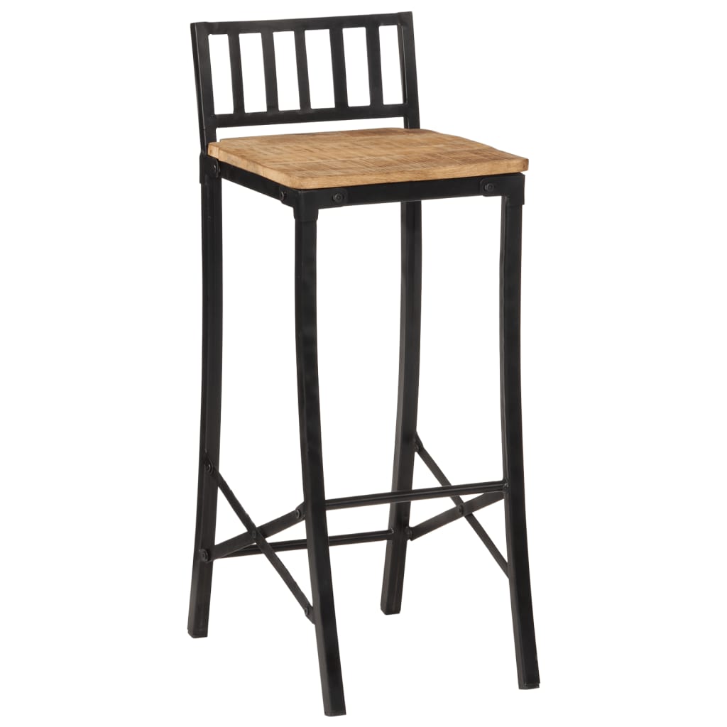 Chaises de bar lot de 2 bois de manguier massif brut