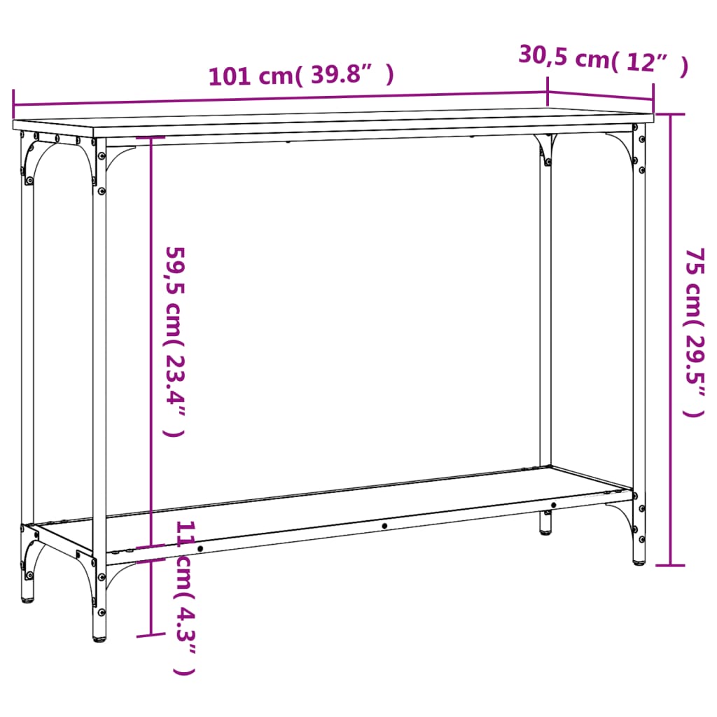 Table console noir 101x30,5x75 cm bois d'ingénierie