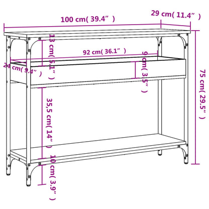 Table console avec étagère noir 100x29x75 cm bois d'ingénierie