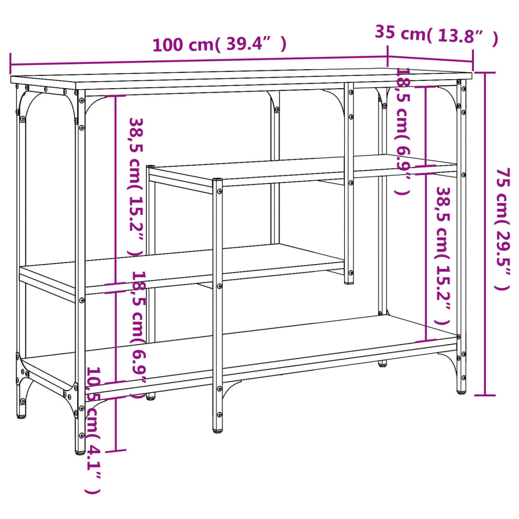 Table console avec étagères noir 100x35x75 cm