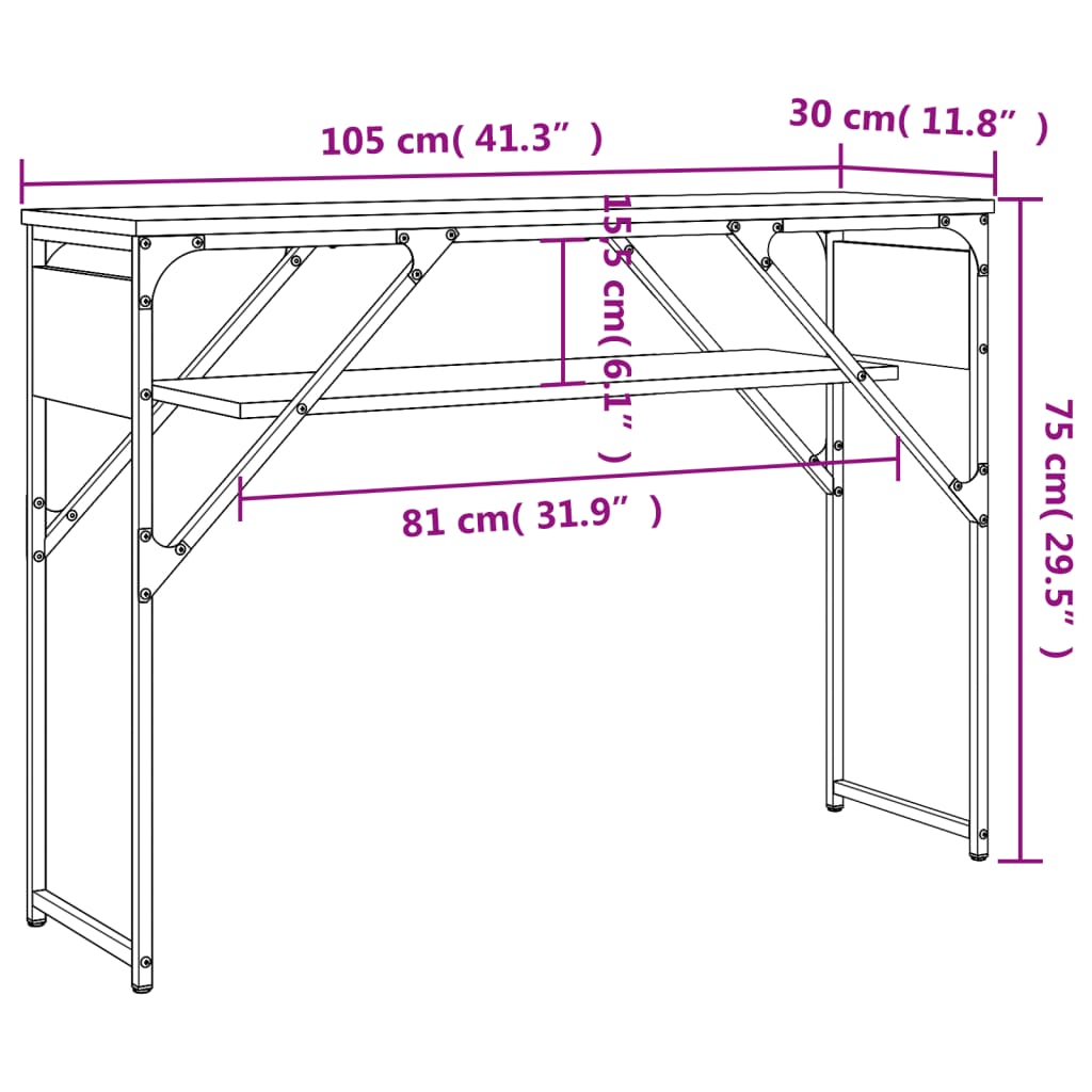 Table console avec étagère sonoma gris 105x30x75 cm