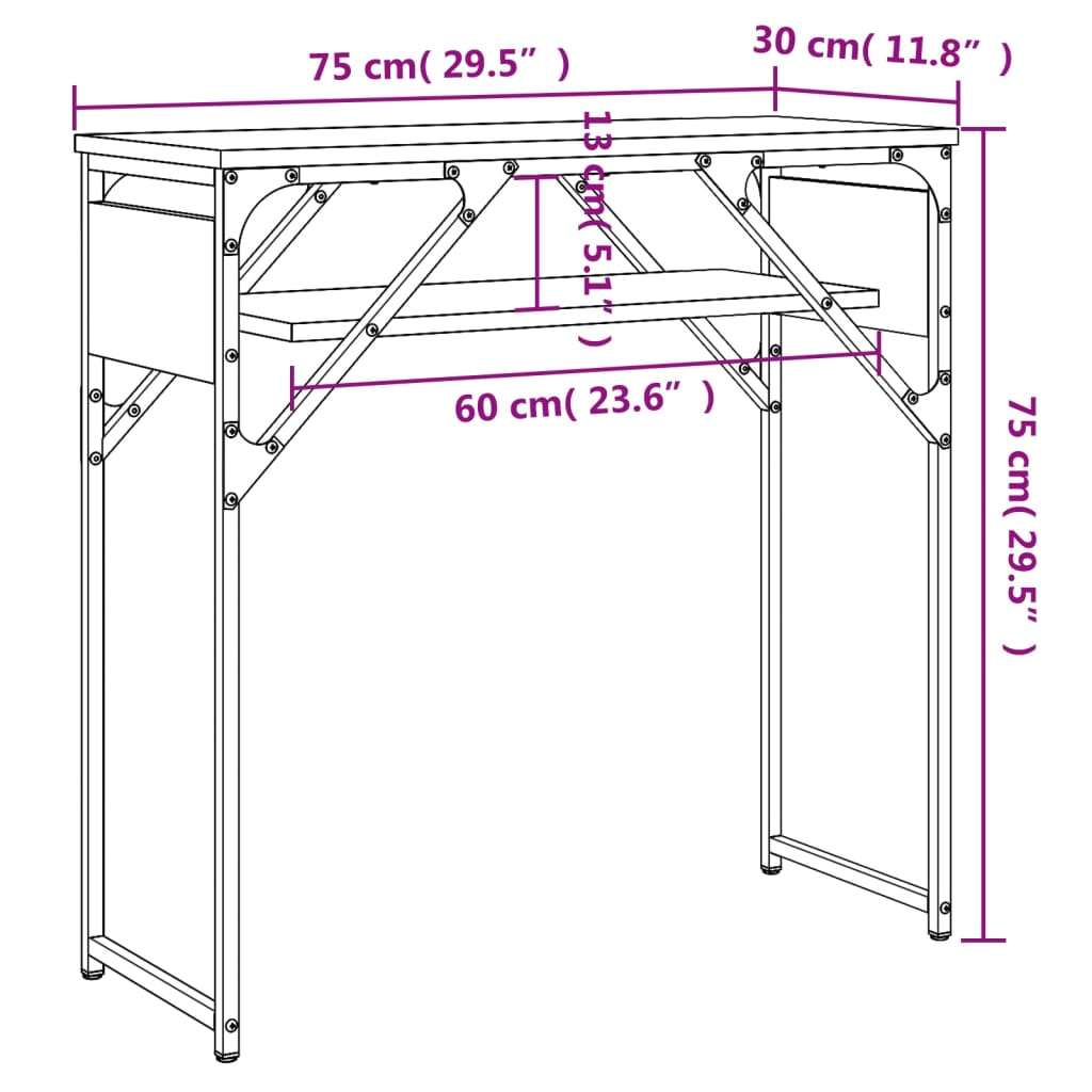 Table console avec étagère sonoma gris 75x30x75 cm