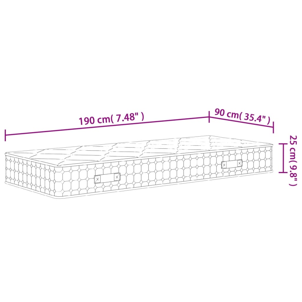 Matelas à ressorts ensachés dureté moyenne 90x190 cm