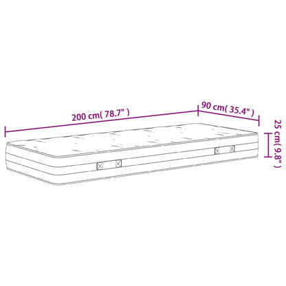 Matelas à ressorts ensachés dureté moyenne 90x200 cm