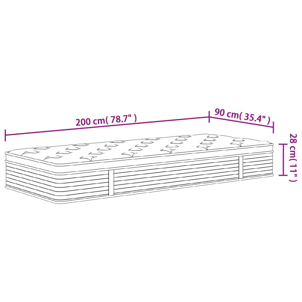 Matelas à ressorts ensachés moyen 90x200 cm