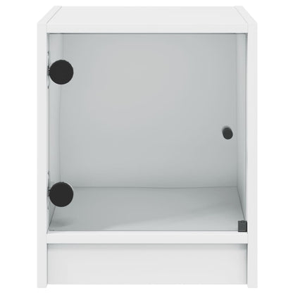 Table de chevet avec porte en verre blanc 35x37x42 cm