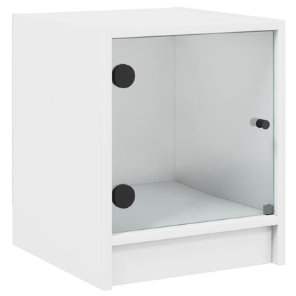 Tables de chevet avec portes en verre 2 pcs blanc 35x37x42 cm