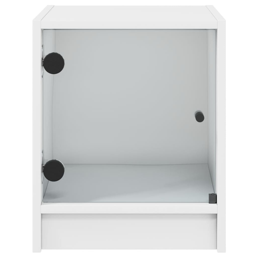 Tables de chevet avec portes en verre 2 pcs blanc 35x37x42 cm