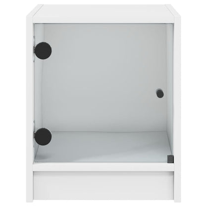 Tables de chevet avec portes en verre 2 pcs blanc 35x37x42 cm