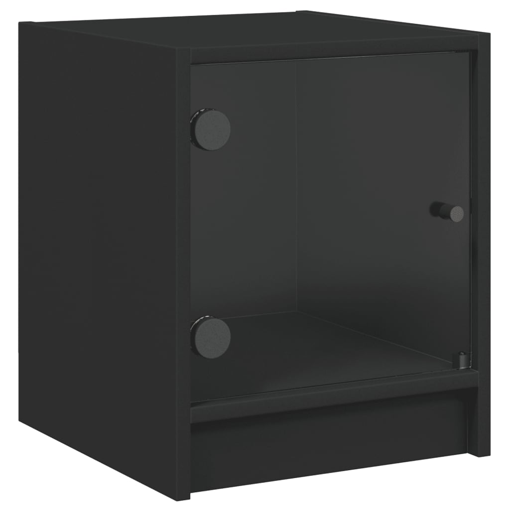 Tables de chevet avec portes en verre 2 pcs noir 35x37x42 cm