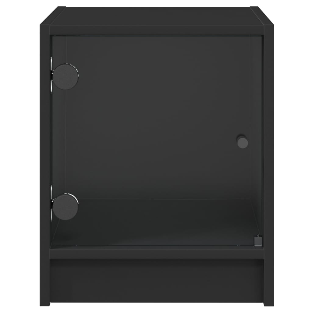 Tables de chevet avec portes en verre 2 pcs noir 35x37x42 cm