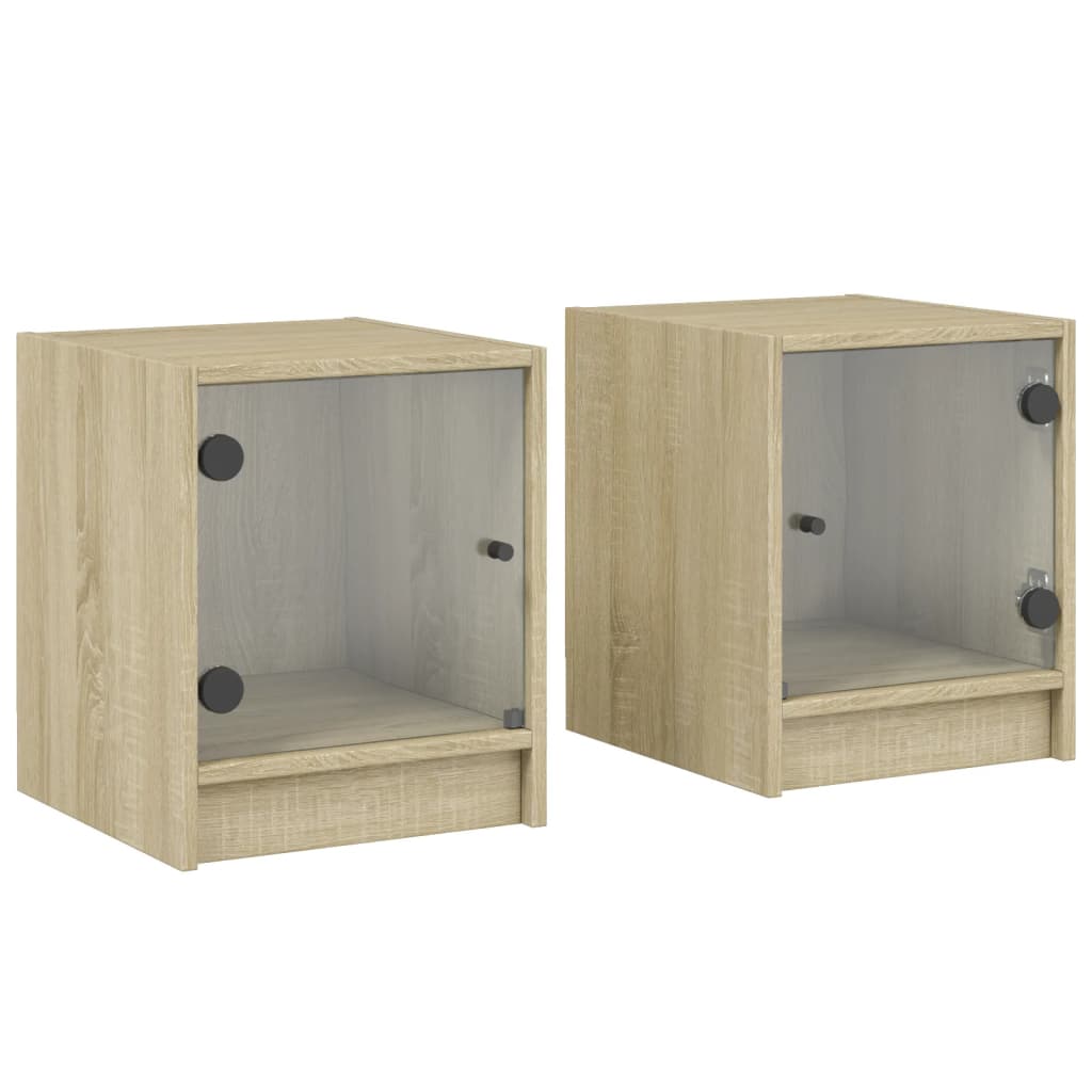 Tables de chevet et portes vitrées 2pcs chêne sonoma 35x37x42cm