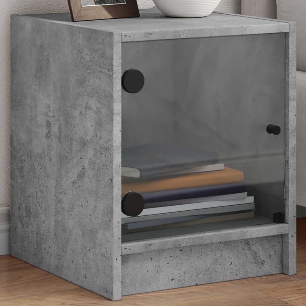 Tables de chevet et portes vitrées 2 pcs gris béton 35x37x42 cm