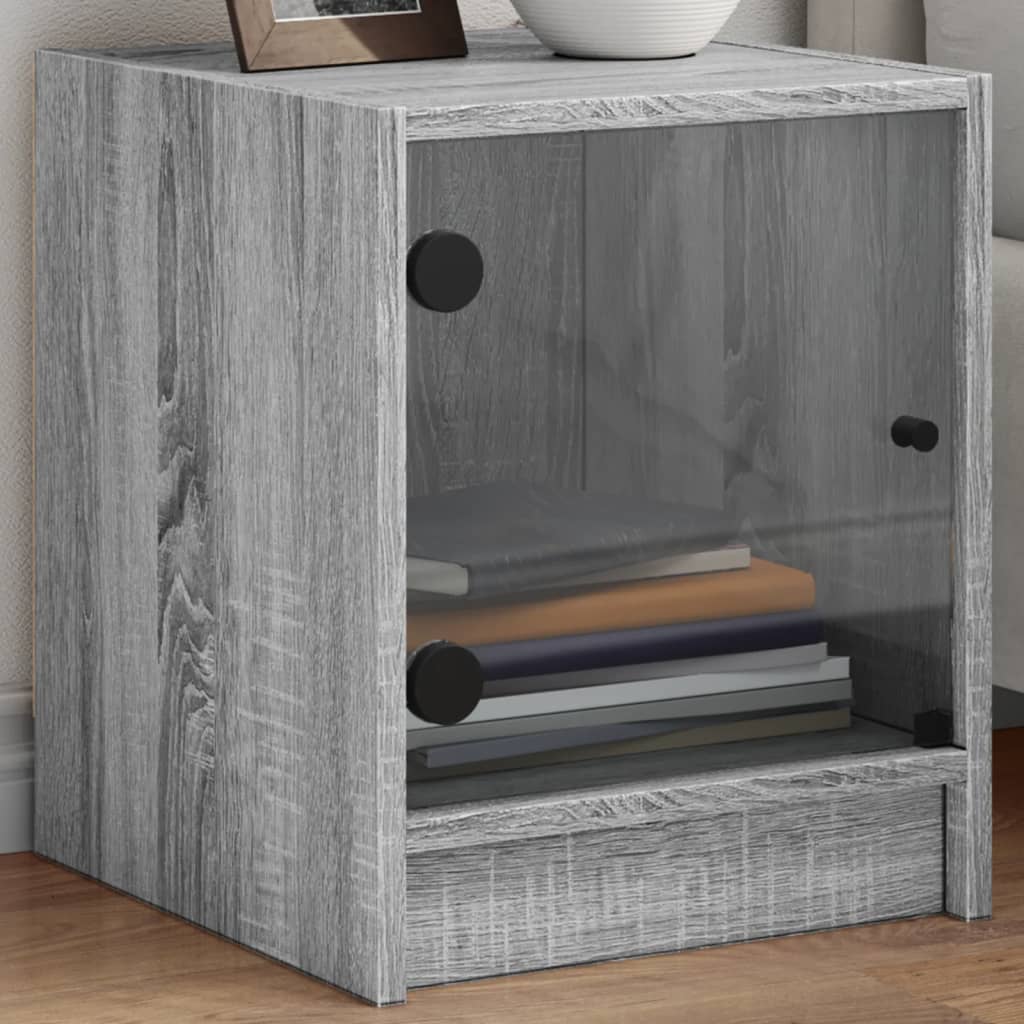 Table de chevet avec porte en verre sonoma gris 35x37x42 cm