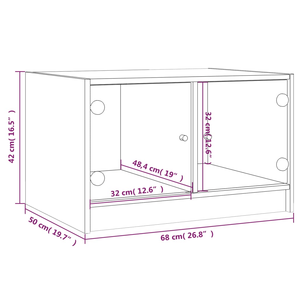 Table basse avec portes en verre blanc 68x50x42 cm