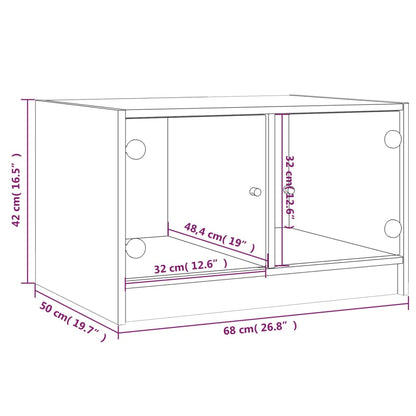 Table basse avec portes en verre chêne fumé 68x50x42 cm