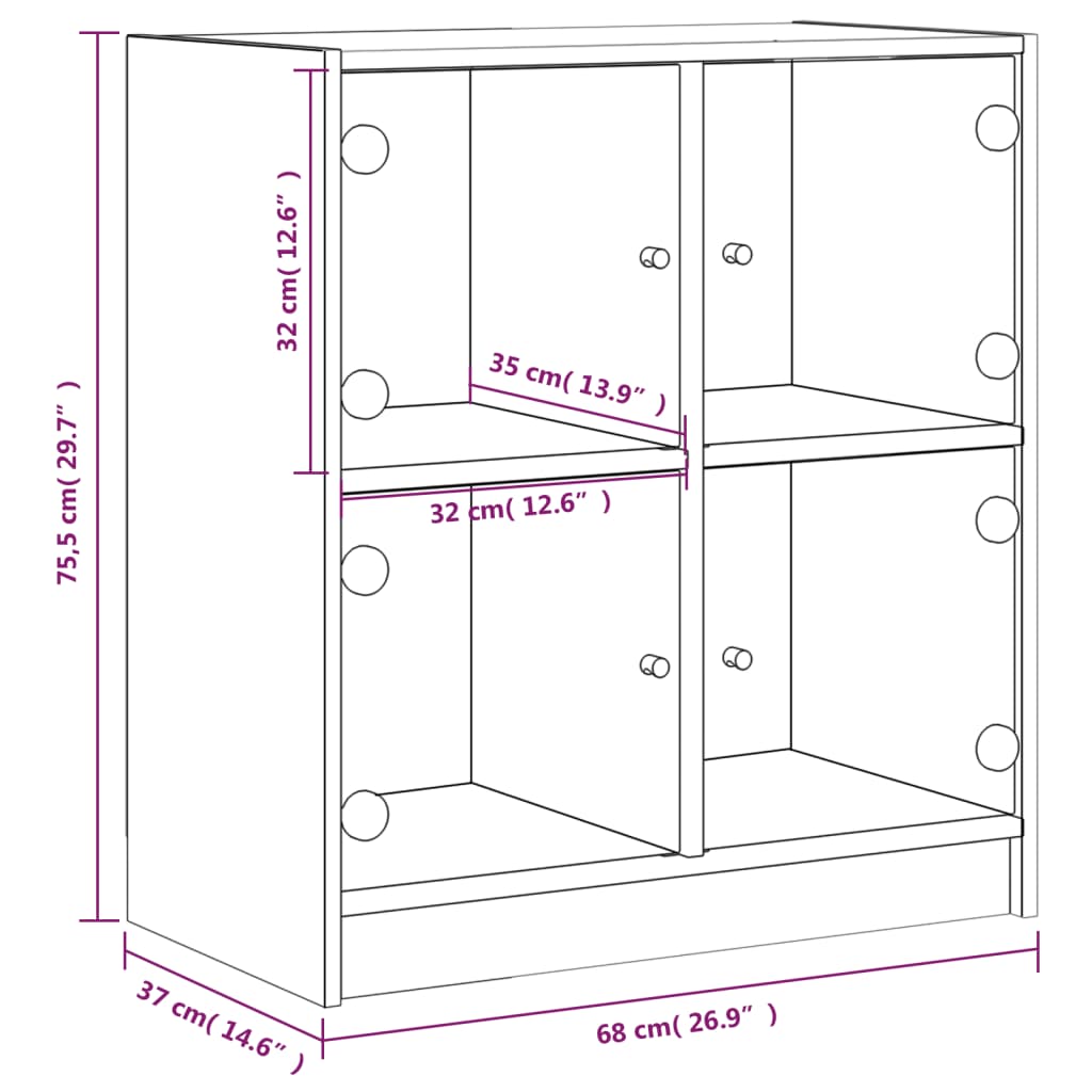 Armoire latérale avec portes en verre blanc 68x37x75,5 cm