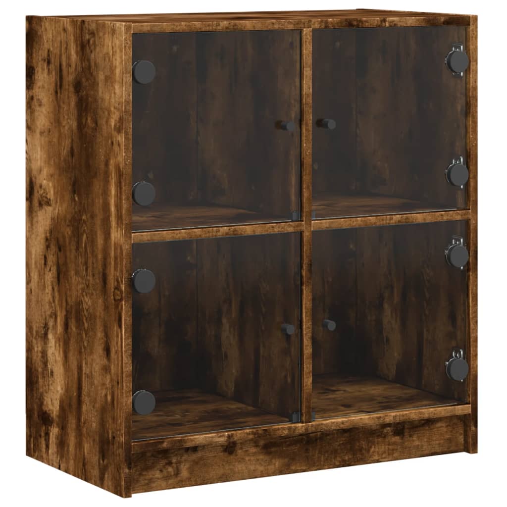 Armoire latérale avec portes en verre chêne fumé 68x37x75,5 cm