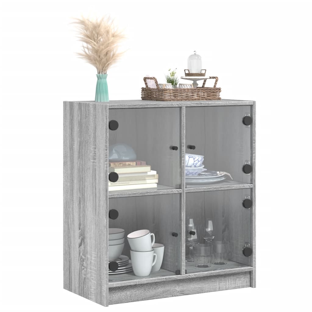 Armoire latérale avec portes en verre sonoma gris 68x37x75,5 cm