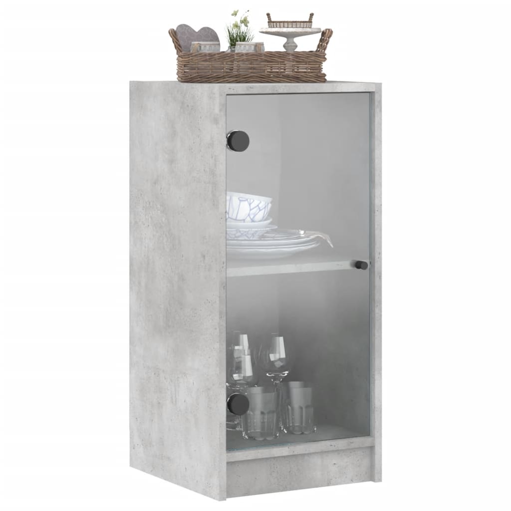 Armoire latérale avec portes en verre gris béton 35x37x75,5 cm