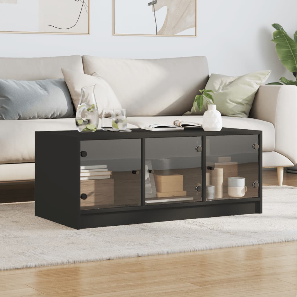 Table basse avec portes en verre noir 102x50x42 cm