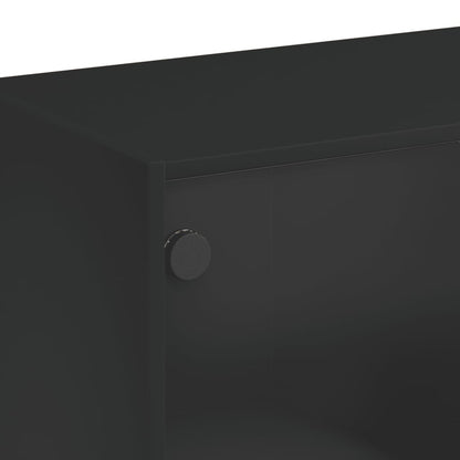 Table basse avec portes en verre noir 102x50x42 cm