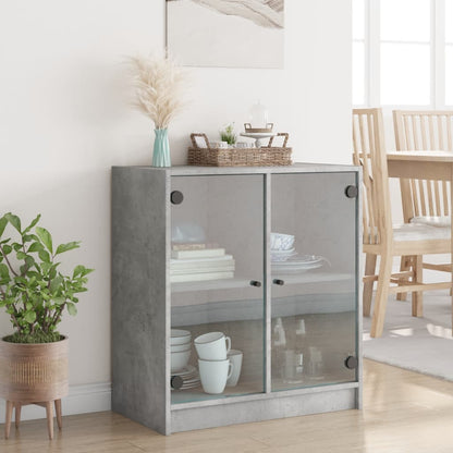 Armoire latérale avec portes en verre gris béton 68x37x75,5 cm