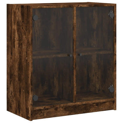 Armoire latérale avec portes en verre chêne fumé 68x37x75,5 cm