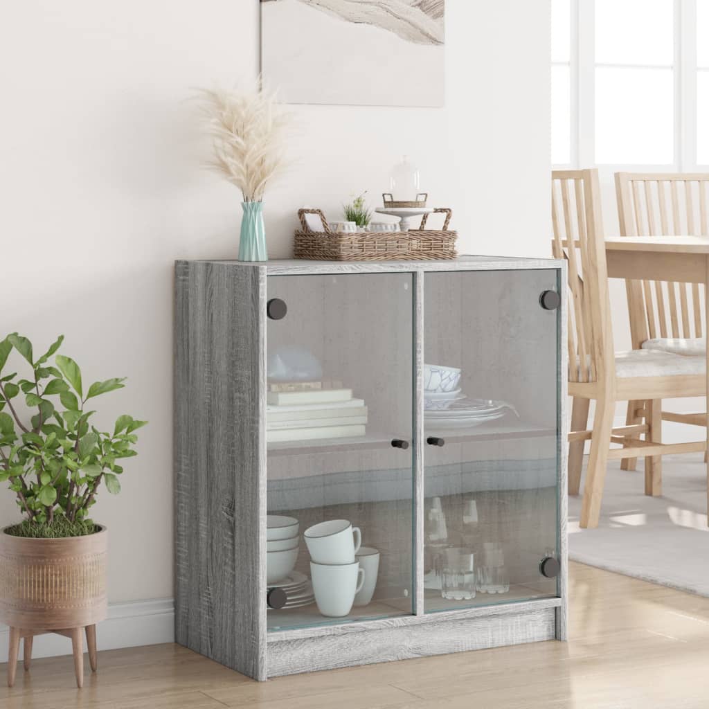 Armoire latérale avec portes en verre sonoma gris 68x37x75,5 cm