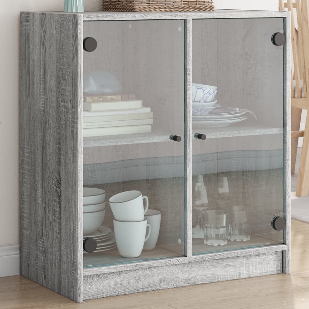 Armoire latérale avec portes en verre sonoma gris 68x37x75,5 cm